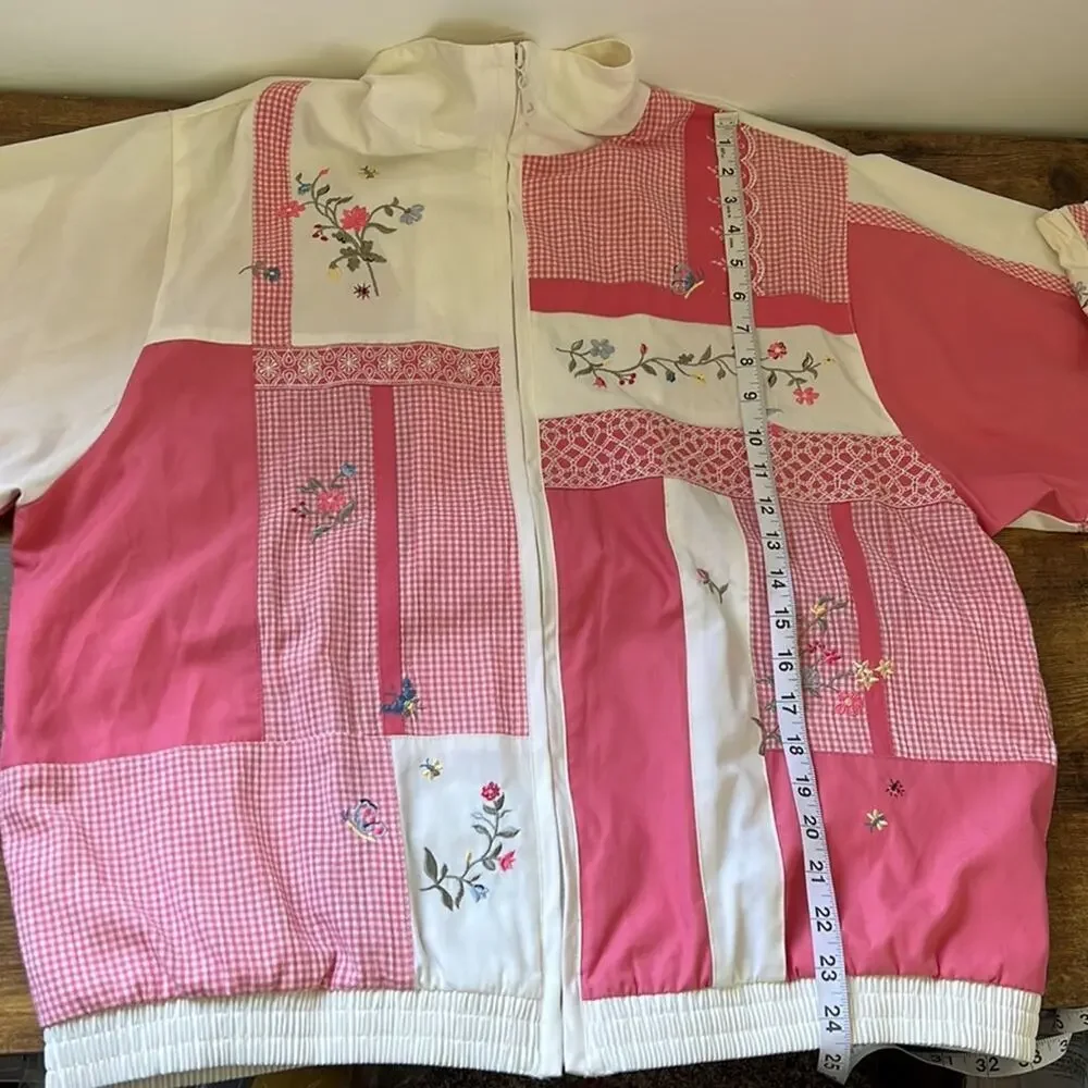 Vintage Koret Francisca Pink Flower Patchwork Zip Up Windbreaker Jacket - Picture 10 of 14
